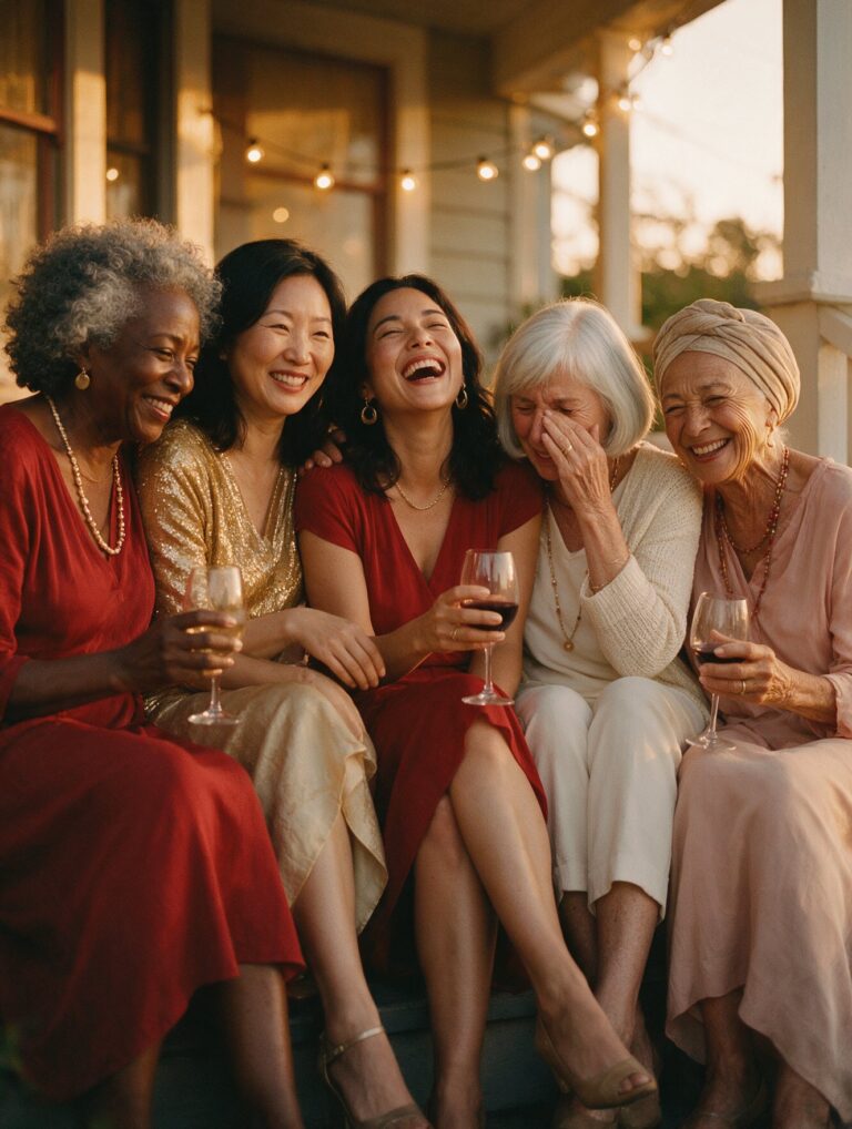 Five women of different ages laughing together
