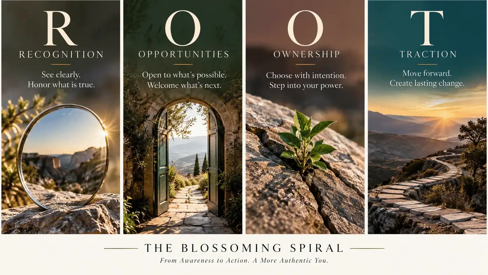 The Blossoming spiral: roots of growth, four stages